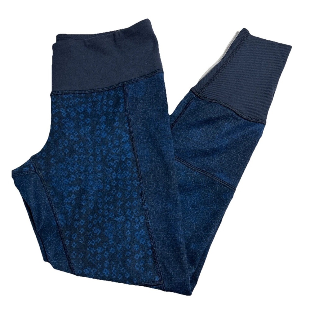 Lululemon Wunder Under Blue Sashiko Kanoko Twist Inkwell Patchwork Leggings Sz 8